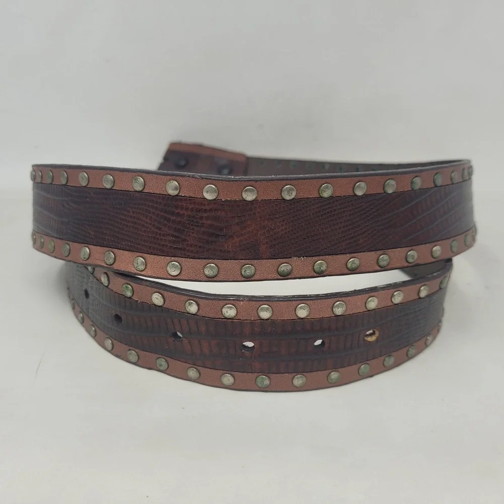 Roper Belt Mens 40 Brown Leather Lizard Embossed Western Cowboy Studs Cowboy
